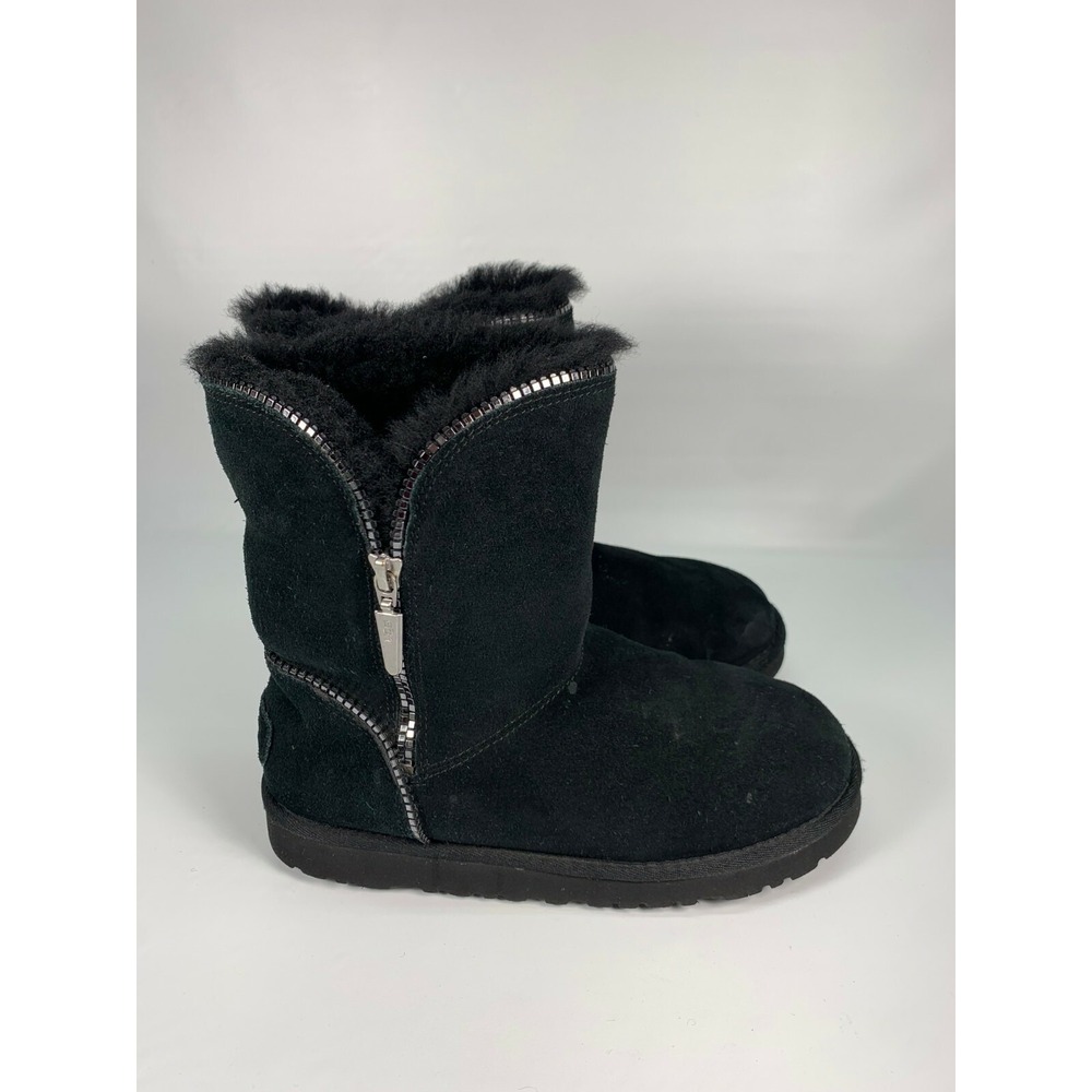 UGG Australia Girls Black Suede FLORENCE 1016992K Short Zipper Warm Boots Size 4
